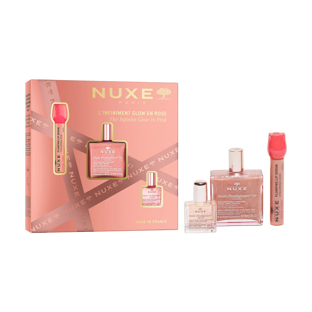 Набір Nuxe The Infinite Glow In Pink (олія для обличчя, тіла та волосся, 50 мл + олія для обличчя, тіла та волосся, 10 мл + сироватка для губ, 8 мл)