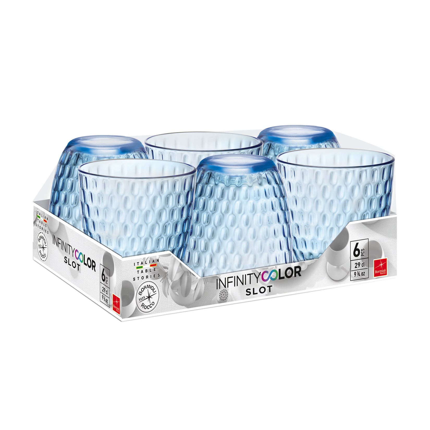 Набір низьких склянок Bormioli Rocco Slot Lively Blue, 6*290 мл (580506VNA021990)