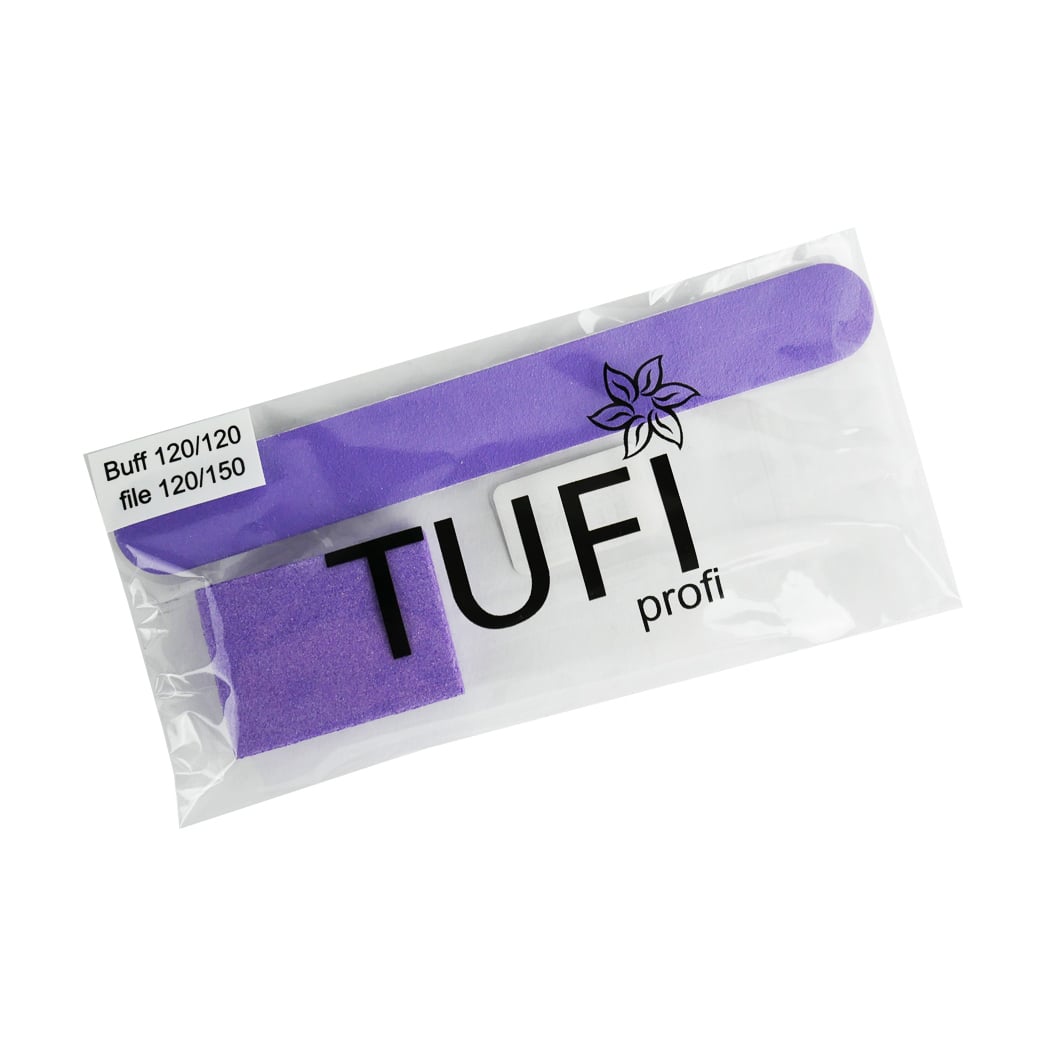 Набір одноразовий для манікюру Tufi profi Premium (пилочка 120/150 гритів, 1 шт + баф 120/120 гритів, фіолетовий, 1 шт), (0121830)