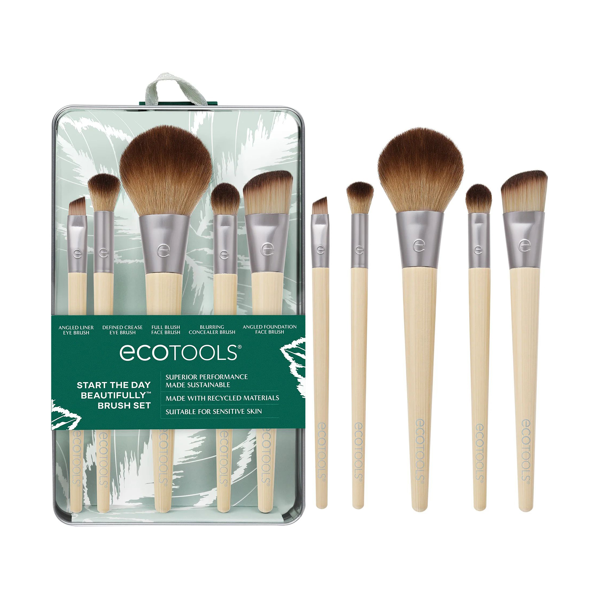 Набір пензлів для макіяжу EcoTools Start The Day Beautifully в коробці-кейсі, 5 шт