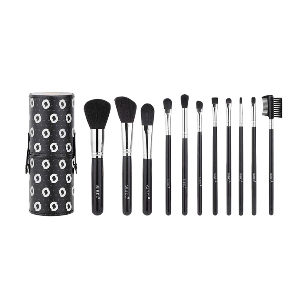 Набір пензлів для макіяжу Sibel Cosmetic Brushes Black Swan, чорний, 11 предметів