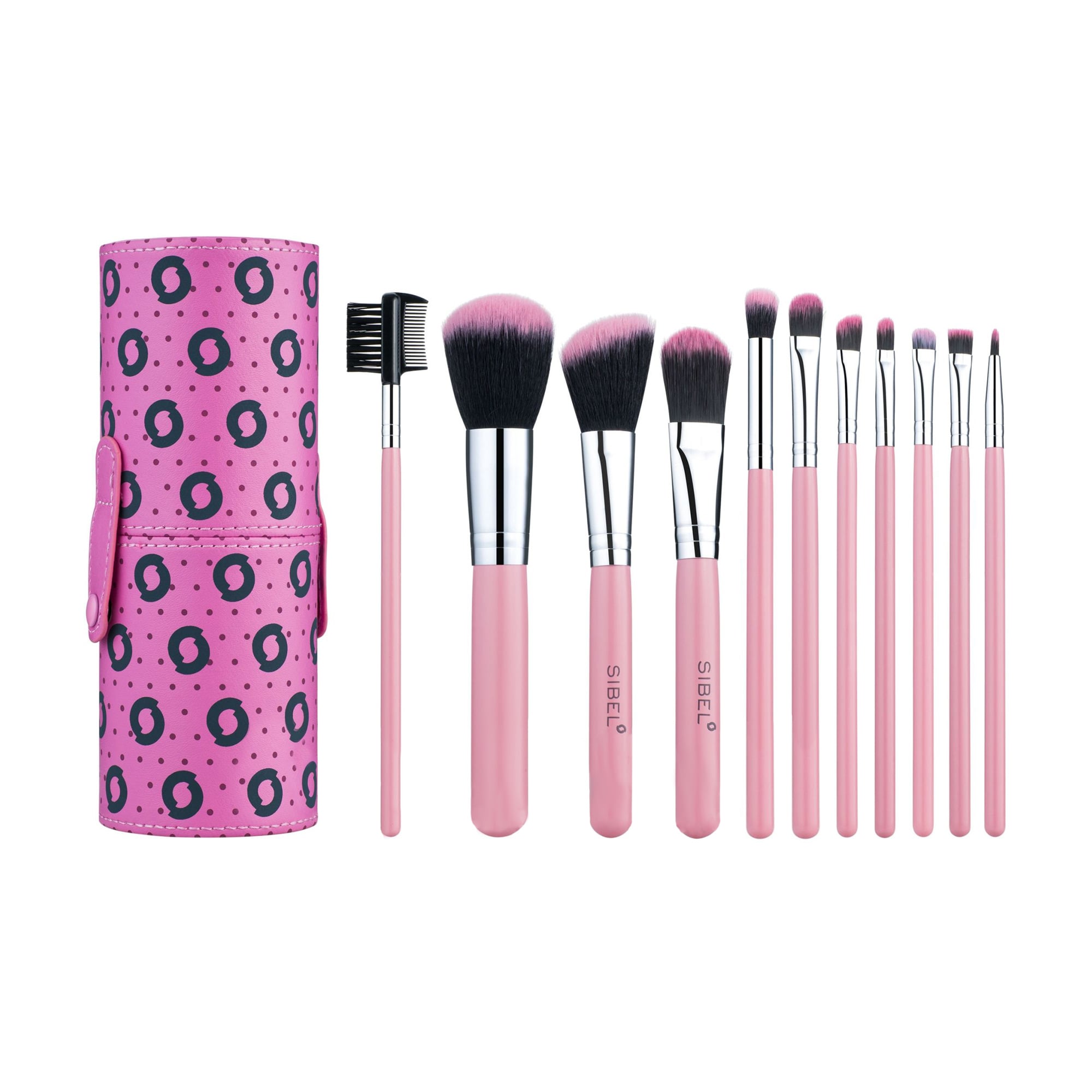 Набір пензлів для макіяжу Sibel Cosmetic Brushes Pink Flamingo, рожевий, 11 предметів