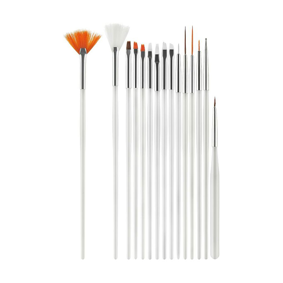 Набір пензликів для дизайну нігтів Cosmo Shop біла ручка, 15 шт (CS27W)