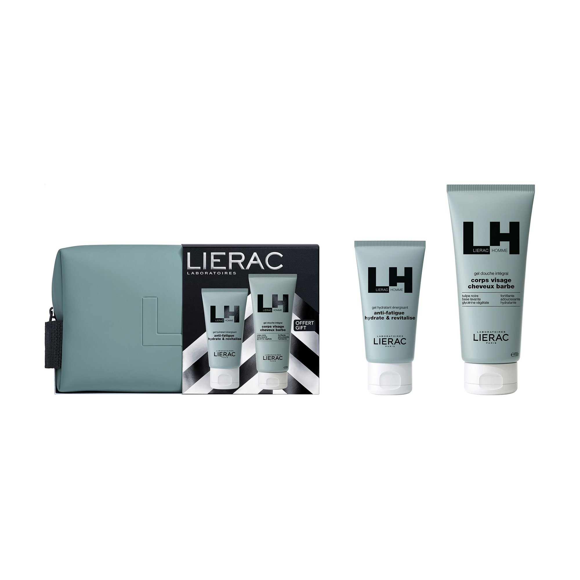 Набір подарунковий Lierac Homme (зволожувальний енергетичний гель, 50 мл + гель для душу, 200 мл + косметичка)