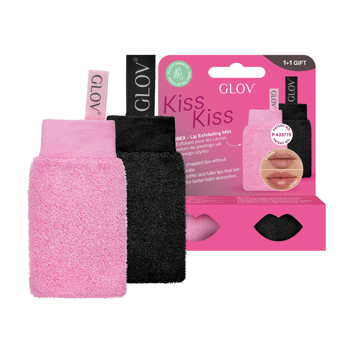 Набір рукавиць для пілінгу губ Glov Kiss Kiss Set (чорна, 1 шт + рожева, 1 шт)