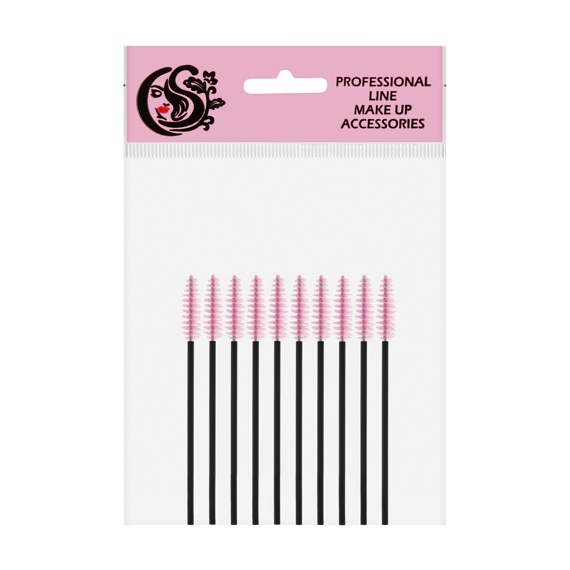 Набір щіточок для брів та вій Cosmo Shop чорна ручка, рожевий, 10 шт (CS25R)