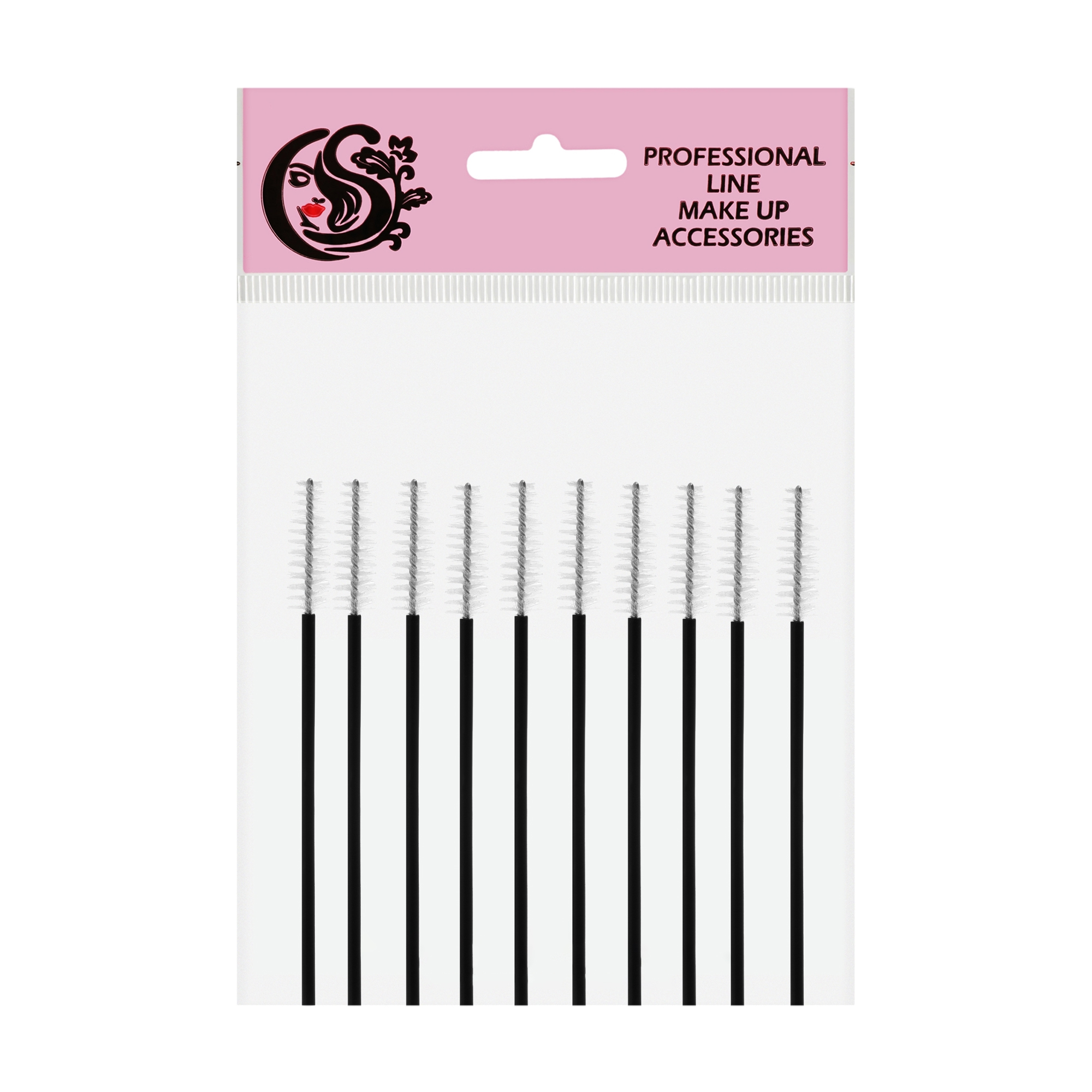 Набір щіточок для брів та вій Cosmo Shop чорна ручка, білий, 10 шт (CS25W)