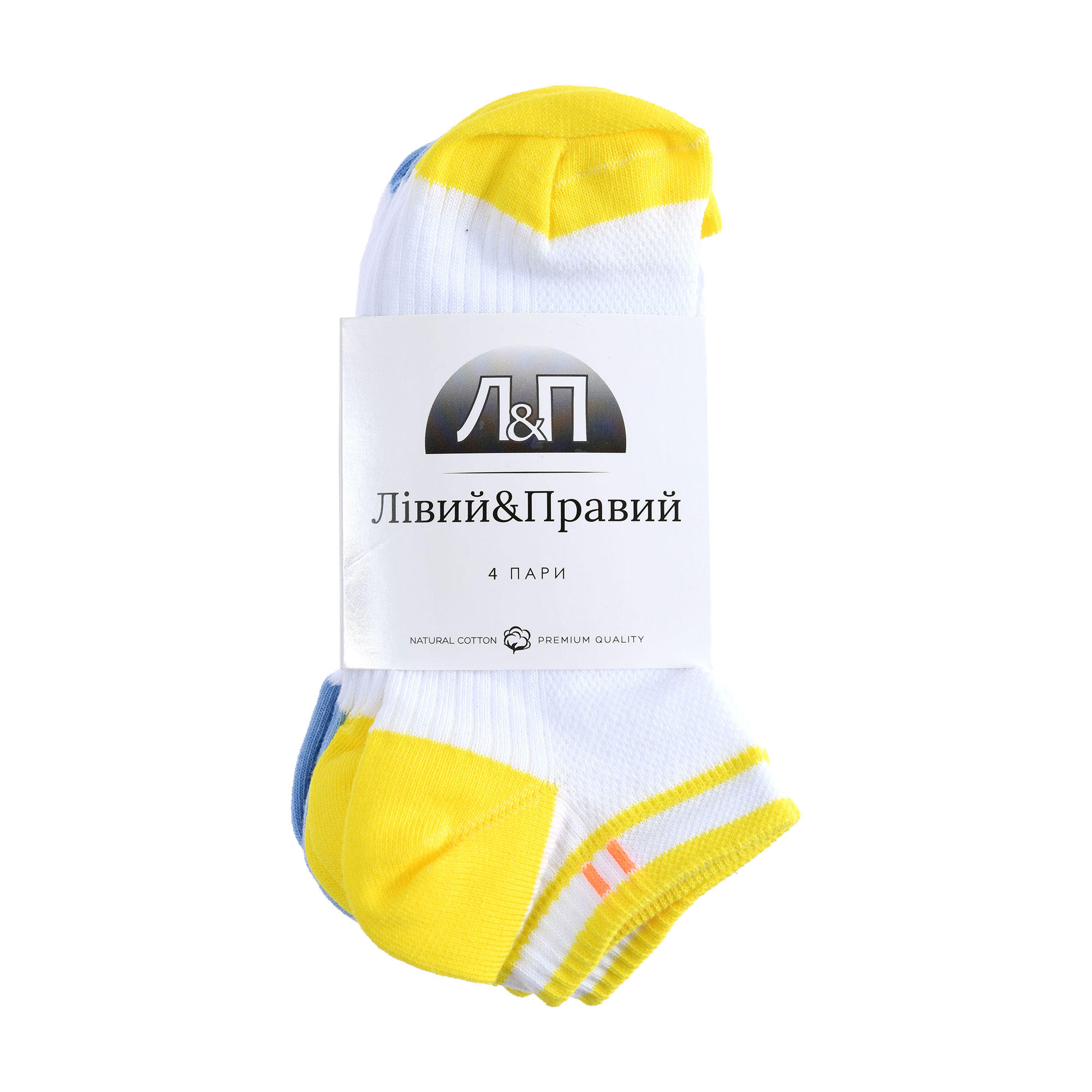 Набір шкарпеток жіночих Лівий&amp;Правий 120, класичні, 03 біло-жовті/03 біло-блакитні, розмір 36-40, 4 пари