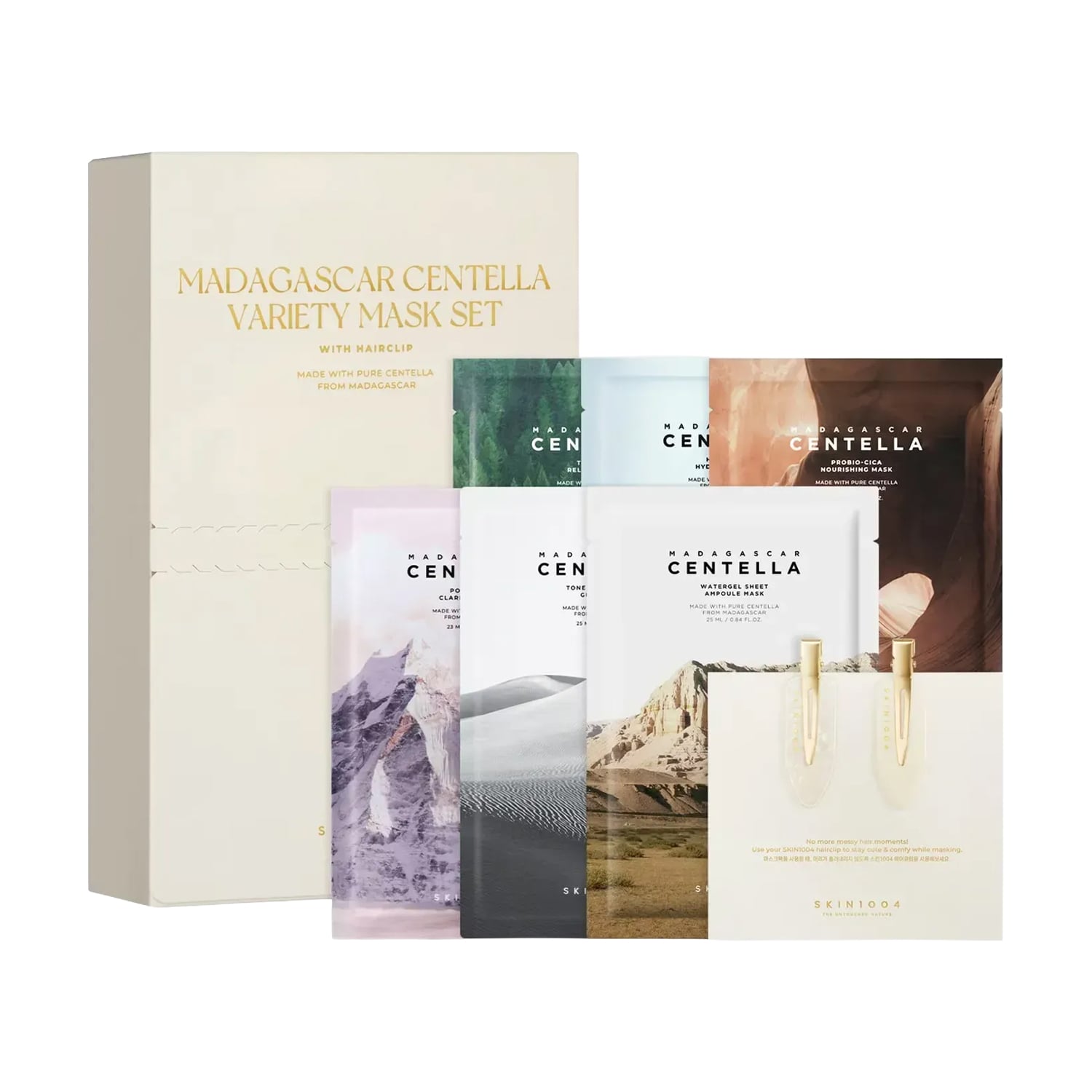 Набір Skin1004 Madagascar Centella Variety Mask Set (тканинні маски, 6 шт + заколка для волосся, 2 шт)