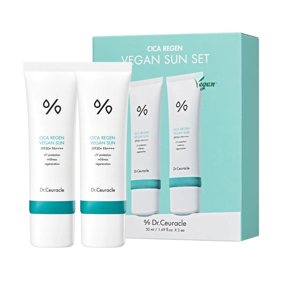 Набір сонцезахисних кремів для обличчя Dr.Ceuracle Cica Regen Vegan Sun Set, SPF 50+ PA++++ з центелою, 2*50 мл