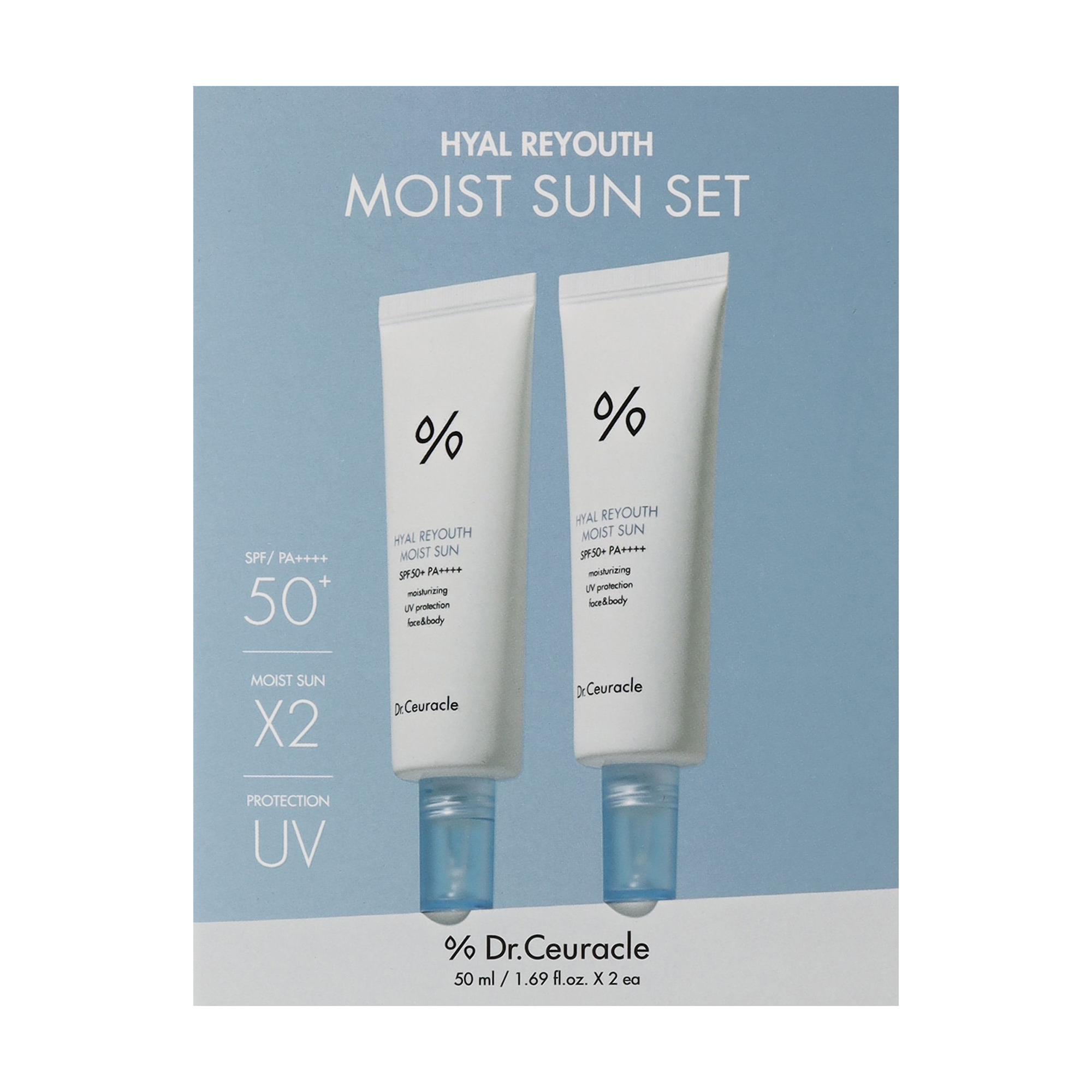 Набір сонцезахисних кремів для обличчя Dr.Ceuracle Hyal Reyouth Moist Sun Duo Set, SPF 50+ PA++++, 2*50 мл