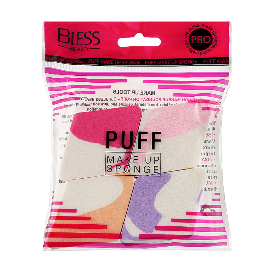 Набір спонжів для макіяжу Bless Beauty Puff Make Up Sponge 4 в 1, ромб, мікс, 4 шт
