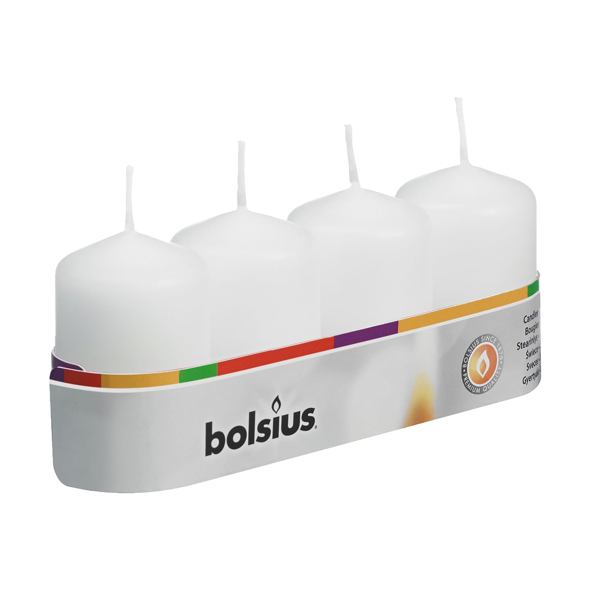Набір циліндричних свічок Bolsius Білий, 60*40 мм, 4 шт
