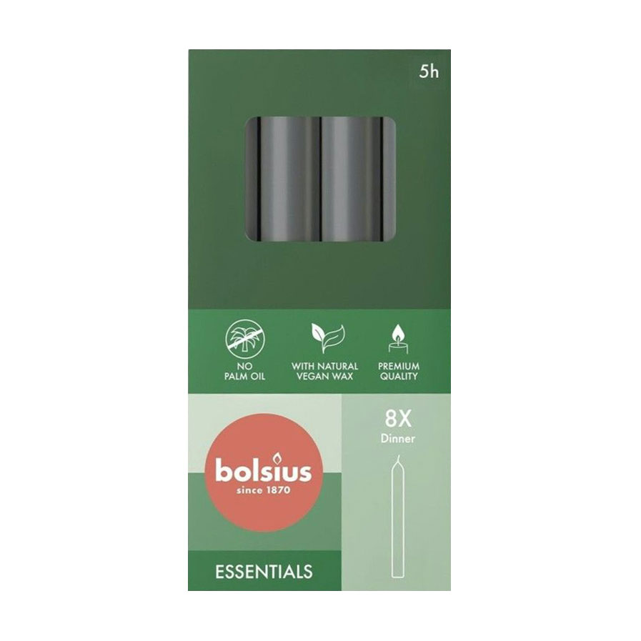 Набір циліндричних свічок Bolsius Essentials Бурхливий сірий, 170*20 мм, 8 шт