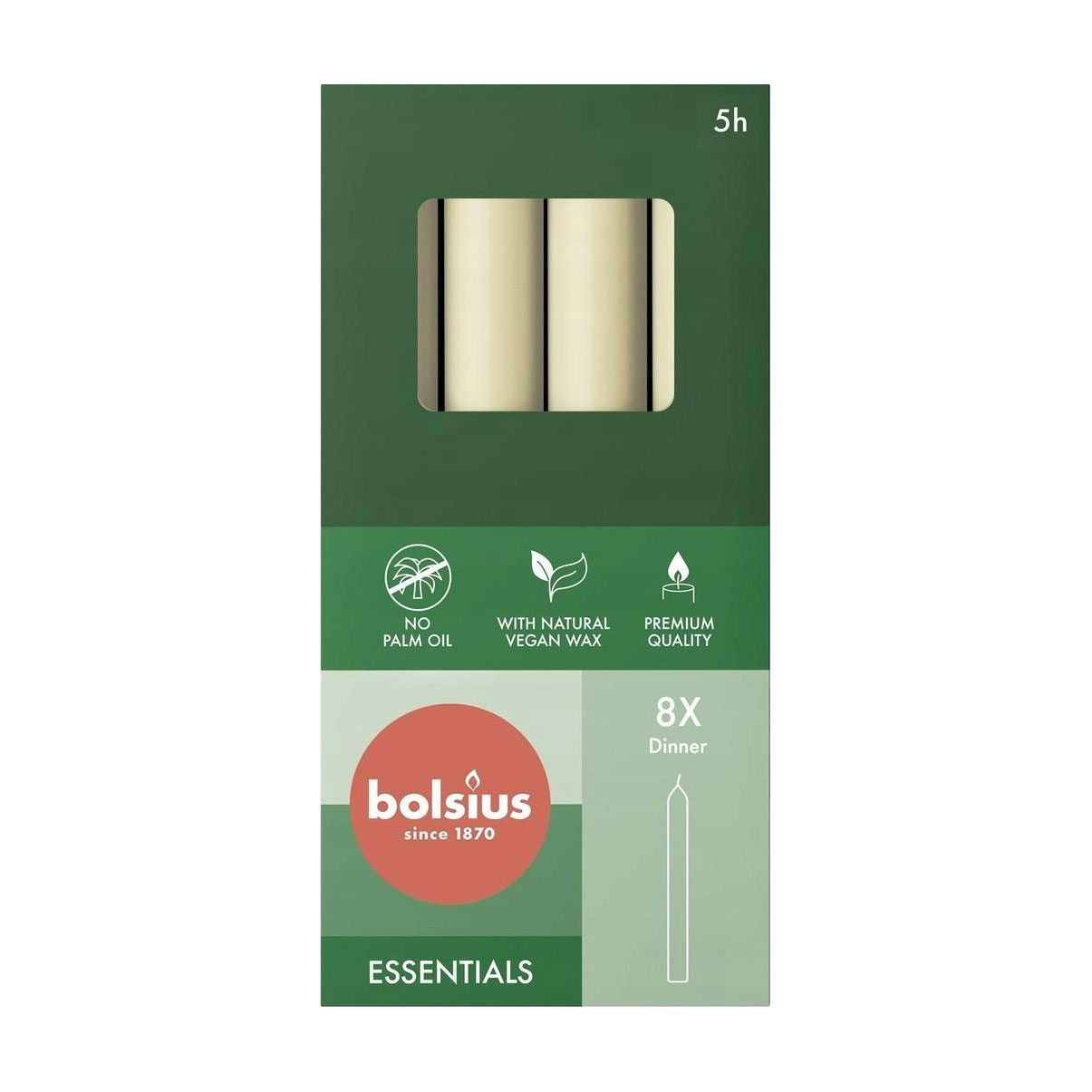 Набір циліндричних свічок Bolsius Essentials М'який перлинний, 170*20 мм, 8 шт
