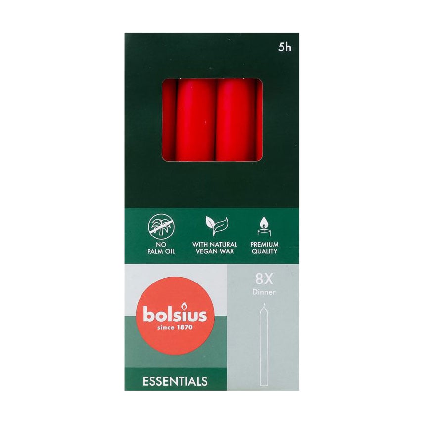 Набір циліндричних свічок Bolsius Essentials Ніжно-червоний, 170*20 мм, 8 шт