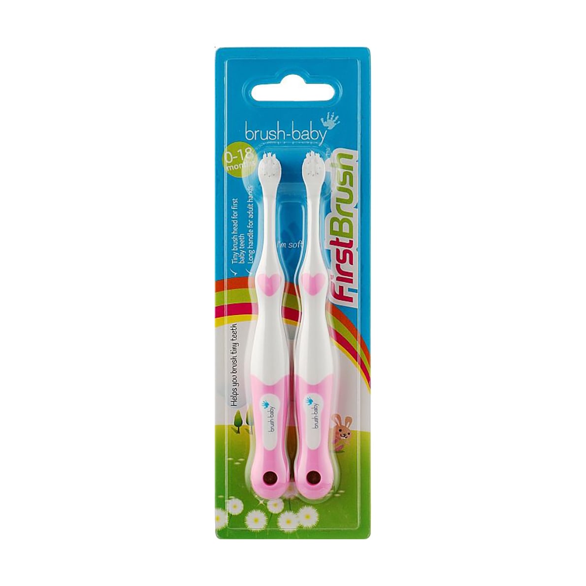 Набір зубних щіток Brush-Baby First Brush Перша зубна щітка, від 0 до 18 місяців, рожева, 2 шт