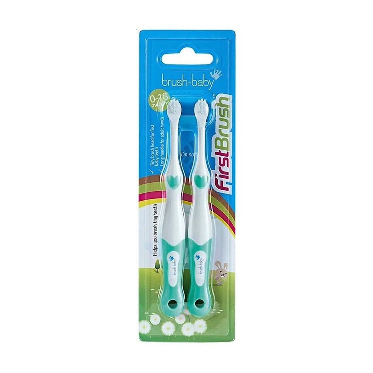 Набір зубних щіток Brush-Baby First Brush Перша зубна щітка, від 0 до 18 місяців, бірюзова, 2 шт