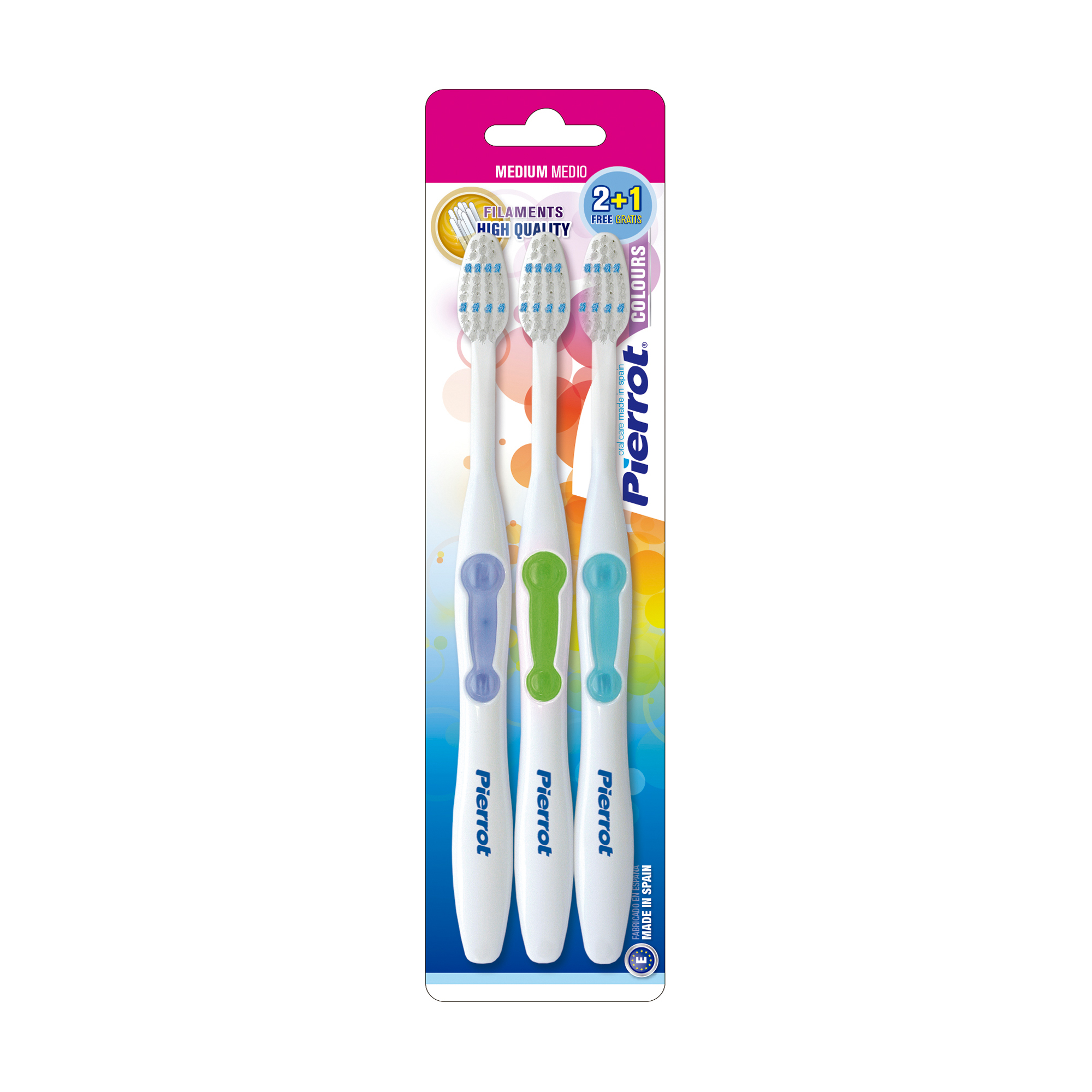 Набір зубних щіток Pierrot Colours Medium середньої жорсткості, 3 шт