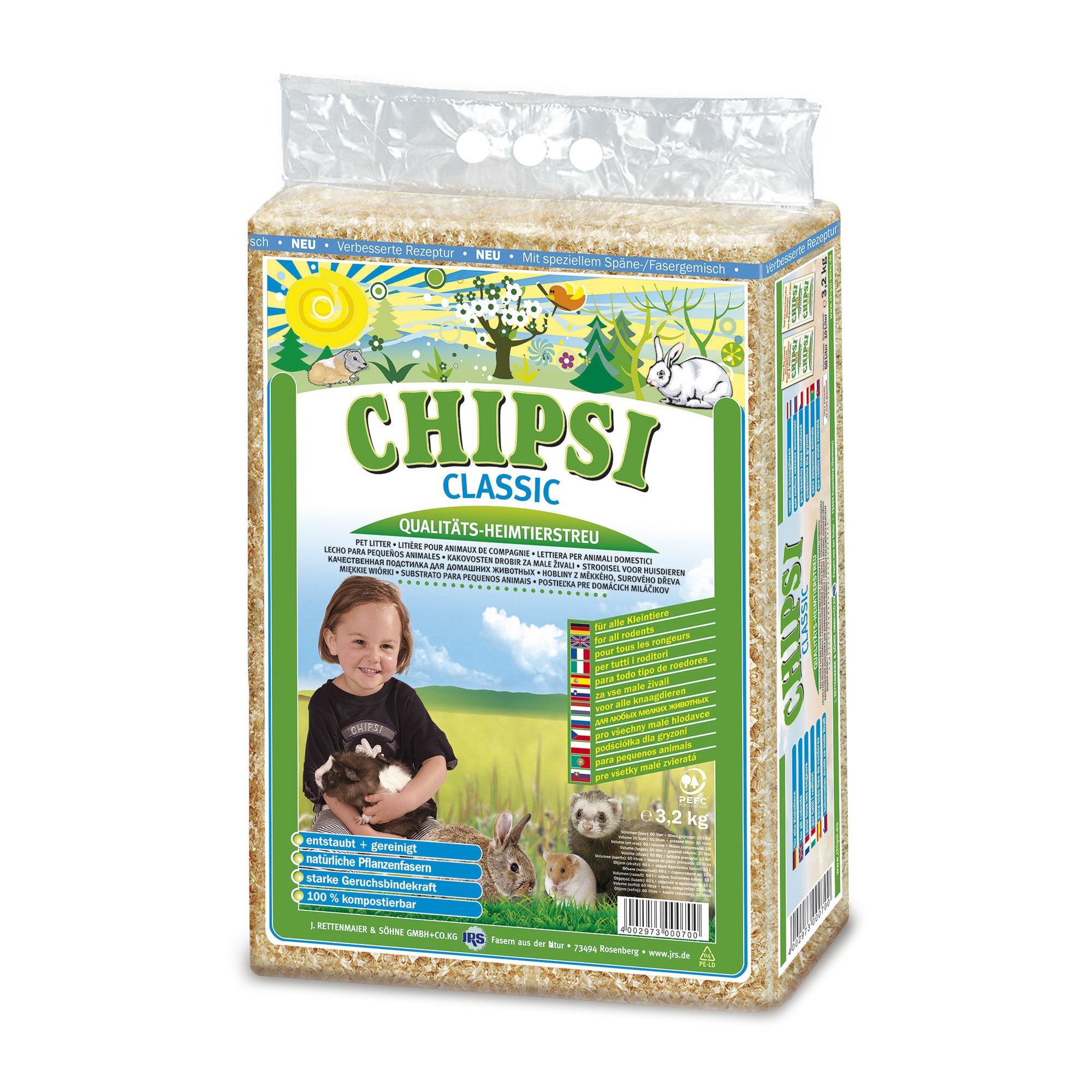 Наповнювач туалетів для гризунів Chipsi Classic Дерев'яний, поглинаючий, 3.2 кг, 60 л