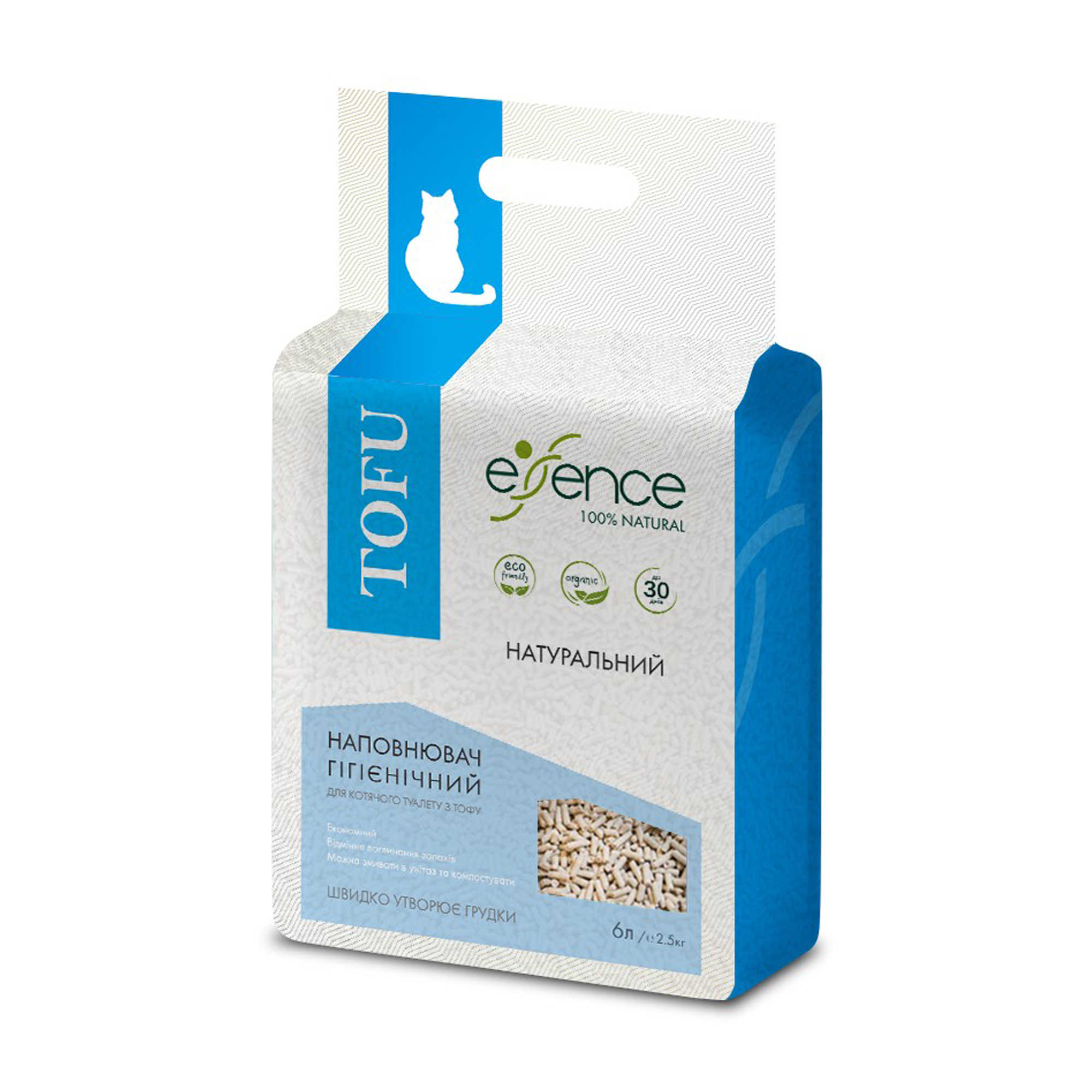 Наповнювач туалетів для кішок Essence Tofu, гранули 2 мм, натуральний, 2.5 кг