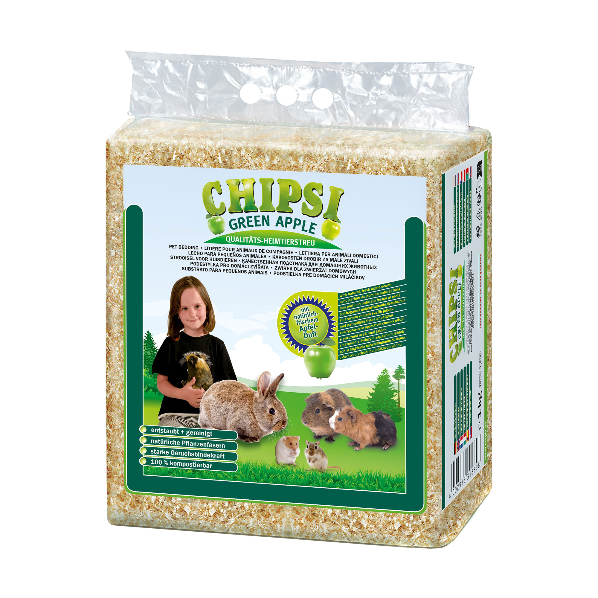 Наповнювач-тирса для гризунів Chipsi Green Apple 15 л, 1 кг