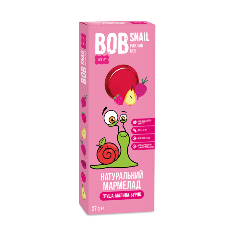 Натуральний фруктовий мармелад Bob Snail Груша-малина-буряк, 27 г