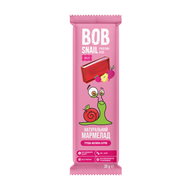Натуральний фруктовий мармелад Bob Snail Груша-малина-буряк, квадратний, 38 г