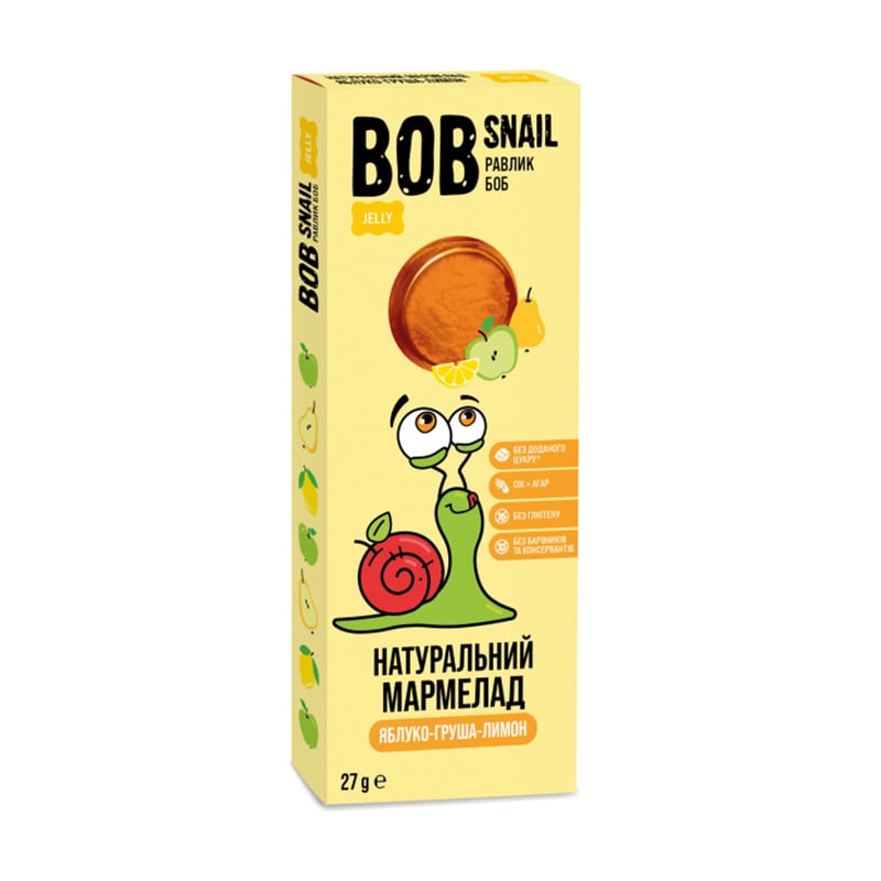 Натуральний фруктовий мармелад Bob Snail Яблуко-груша-лимон, круглий, 27 г