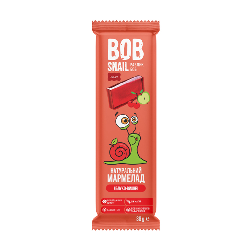 Натуральний фруктовий мармелад Bob Snail Яблуко-вишня, квадратний, 38 г