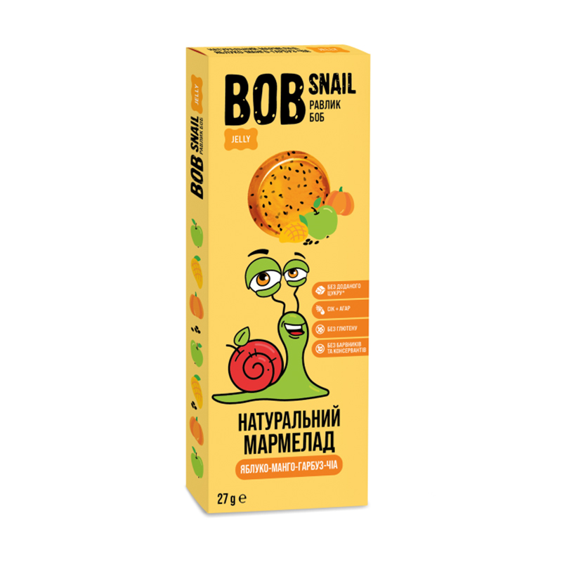 Натуральний мармелад Bob Snail Яблуко-манго-гарбуз-чіа, 27 г
