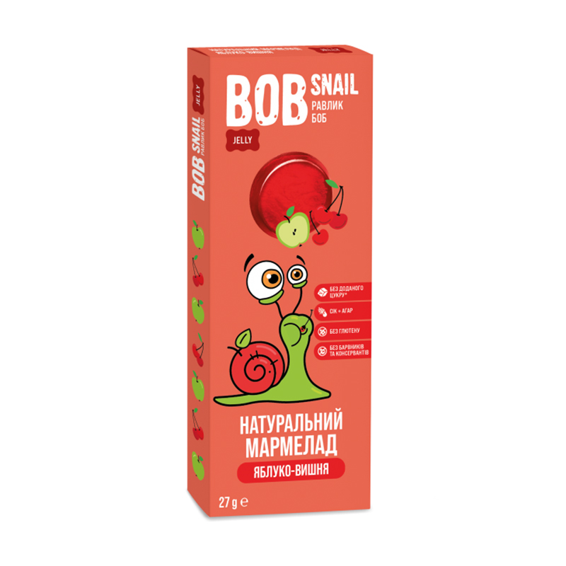 Натуральний мармелад Bob Snail Яблуко-вишня, 27 г