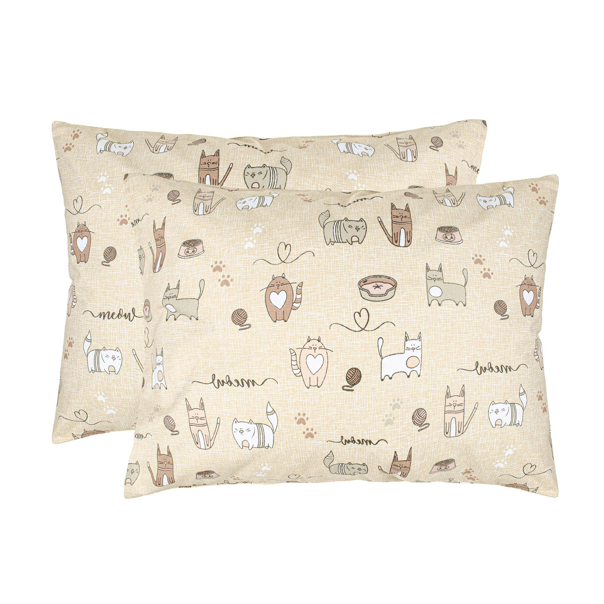 Наволочка бязева Home Line Котяча радість, пісчано-рожева, 50*70 см, 2 шт (175855)