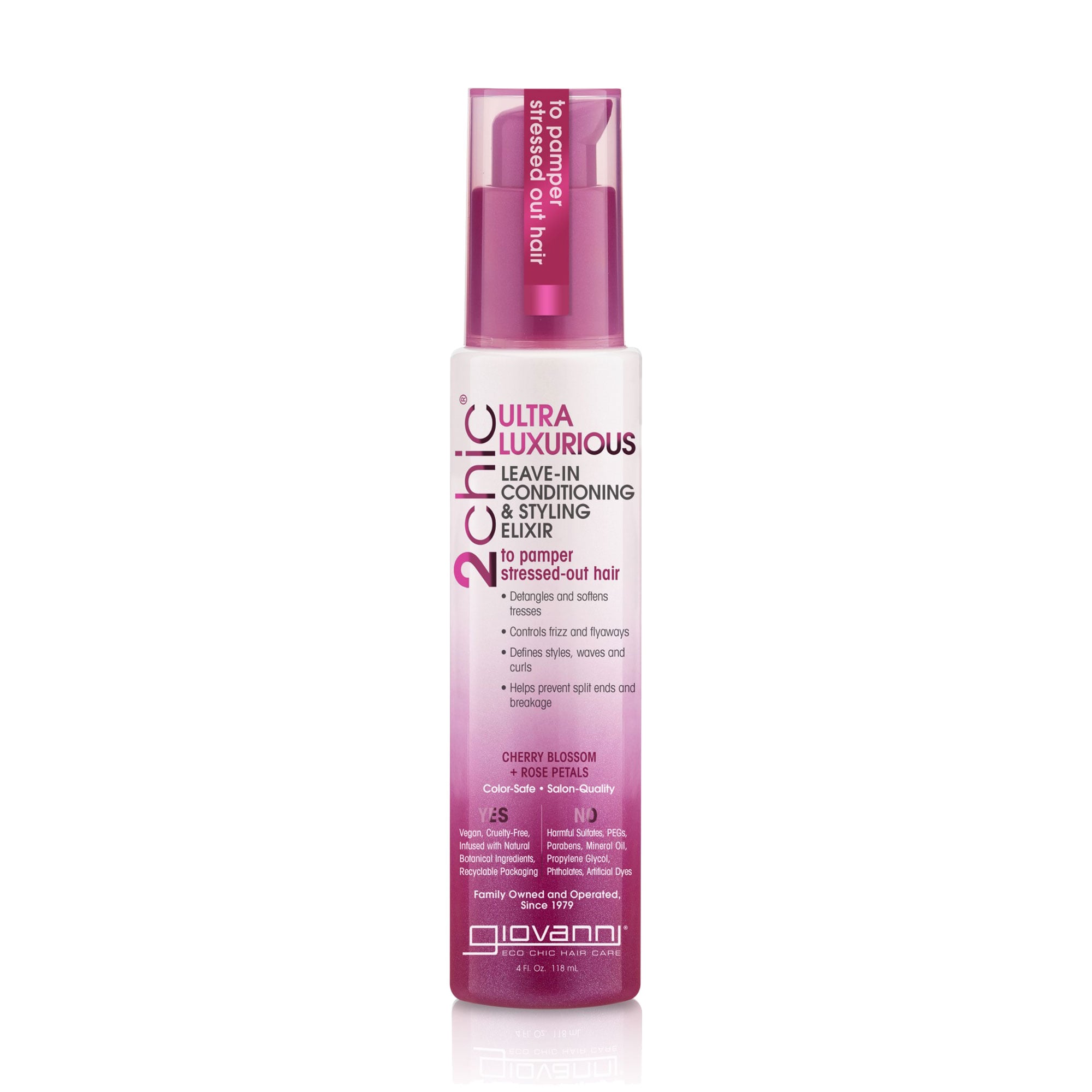 Незмивний кондиціонер-стайлер для волосся Giovanni 2chic Ultra-Luxurious Leave-In Conditioner &amp; Styling Elixir з цвітом вишні та пелюстками троянди, 118 мл