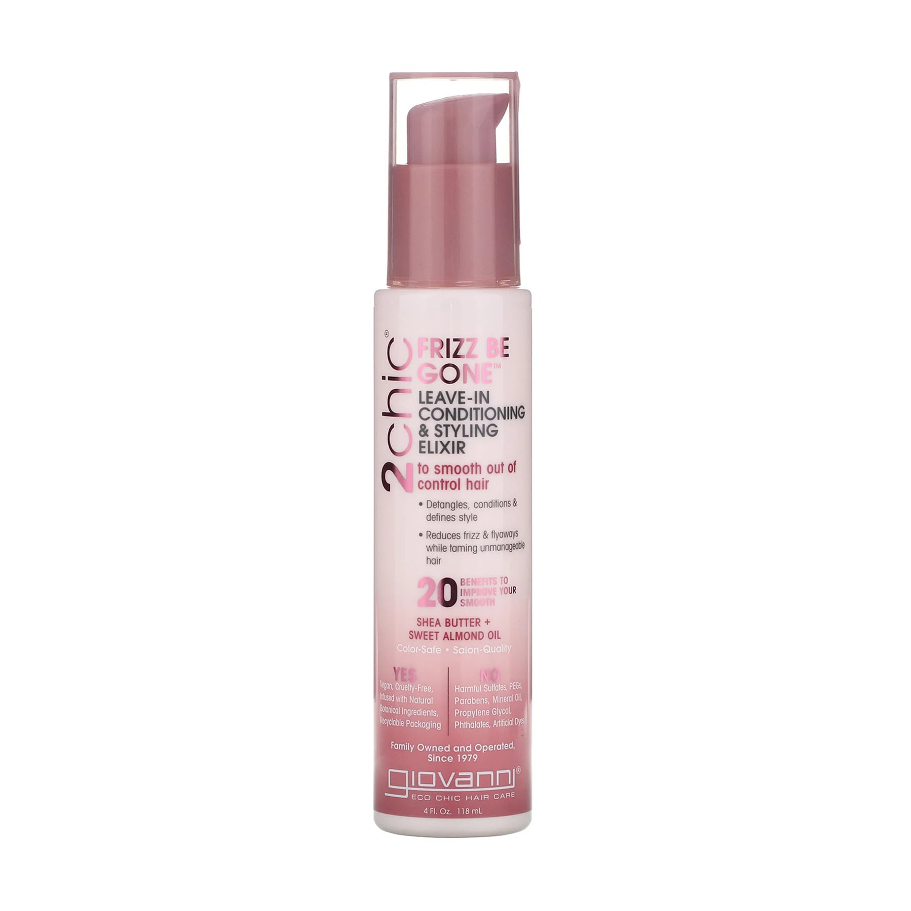 Незмивний кондиціонер-стайлер Giovanni 2chic Frizz Be Gone Leave-In Conditioning &amp; Styling Elixir для неслухняного волосся, 118 мл