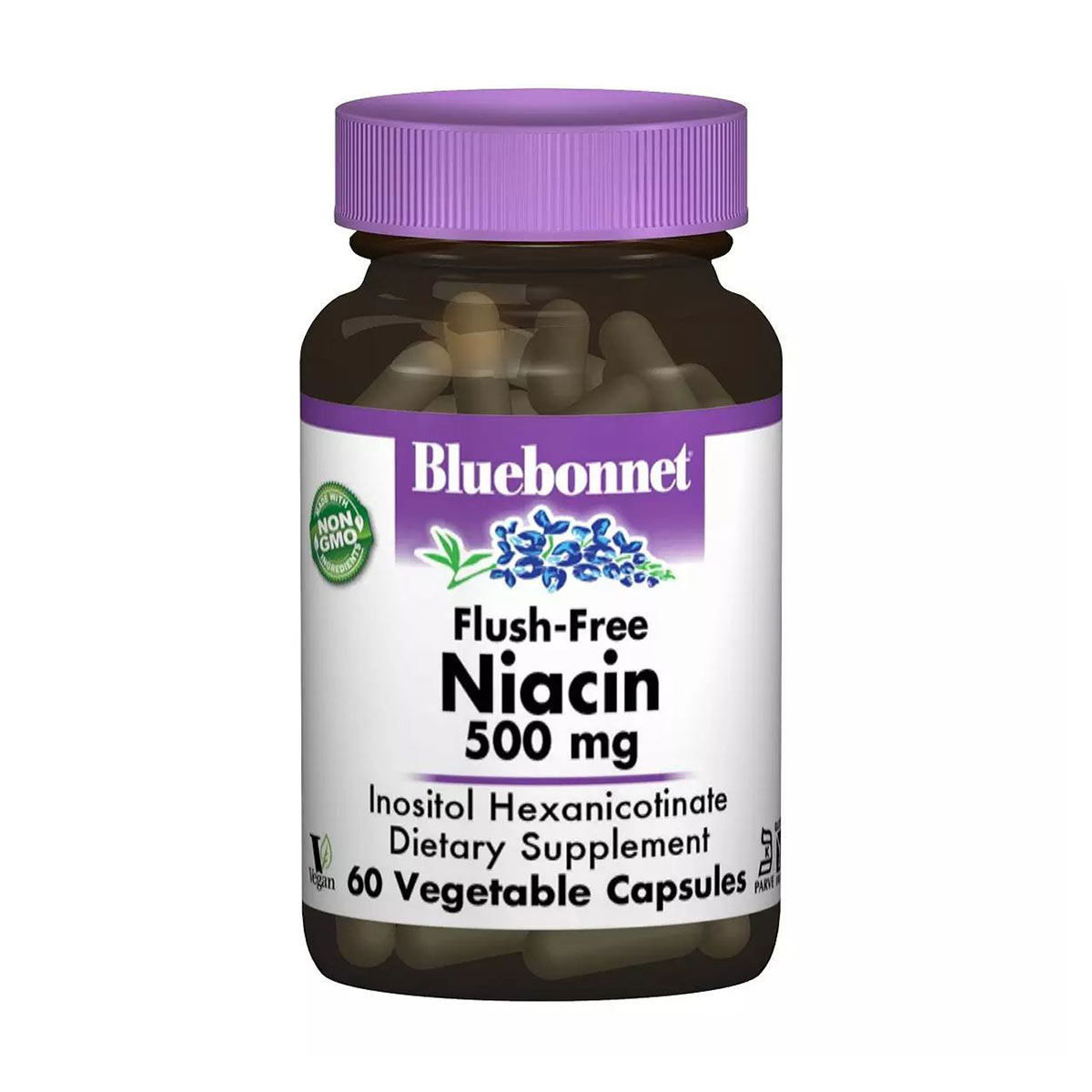 Ніацин без інфузату (B3) Bluebonnet Nutrition Flush-Free Niacin B3, 500 мг, 60 капсул