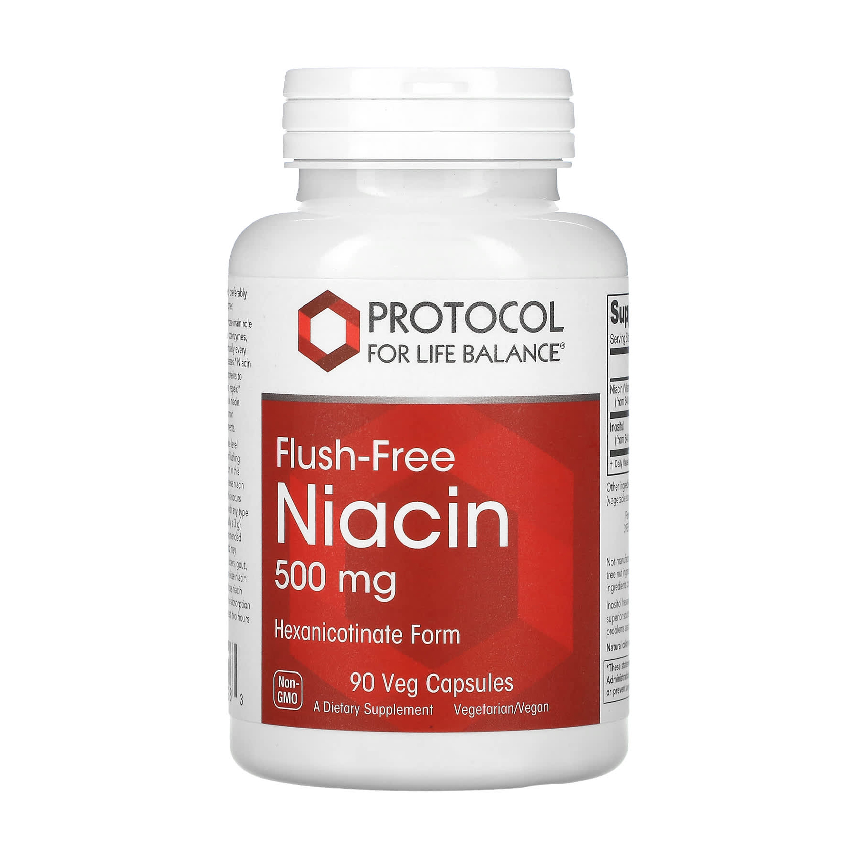 Ніацин Protocol For Life Balance Flush-Free Niacin, 500 мг, 90 вегатеріанських капсул