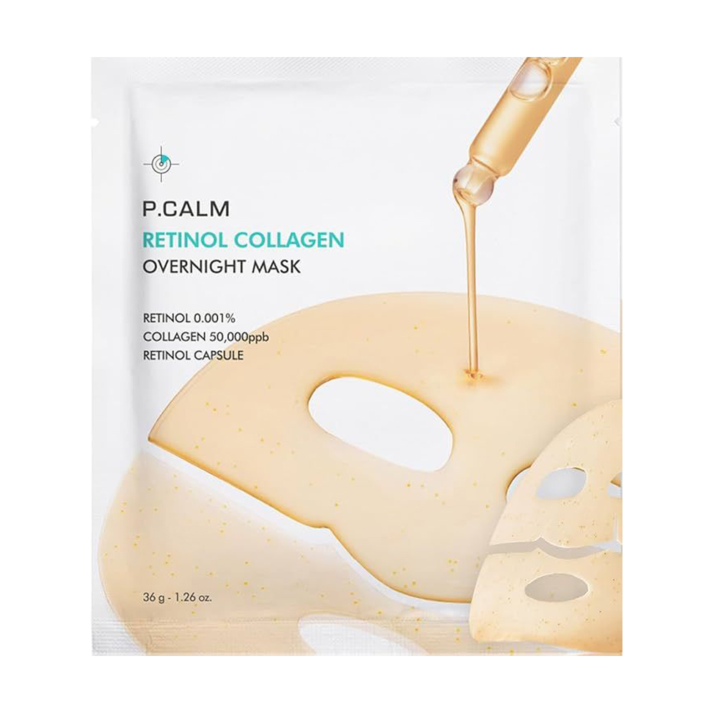 Нічна гідрогелева маска для звуження пор обличчя P.Calm Retinol Collagen Overnight Mask з ретинолом та колагеном, 36 г