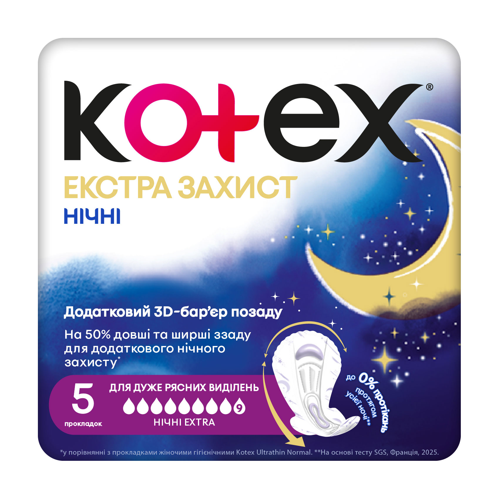 Нічні прокладки для критичних днів Kotex Екстразахист, 5 шт