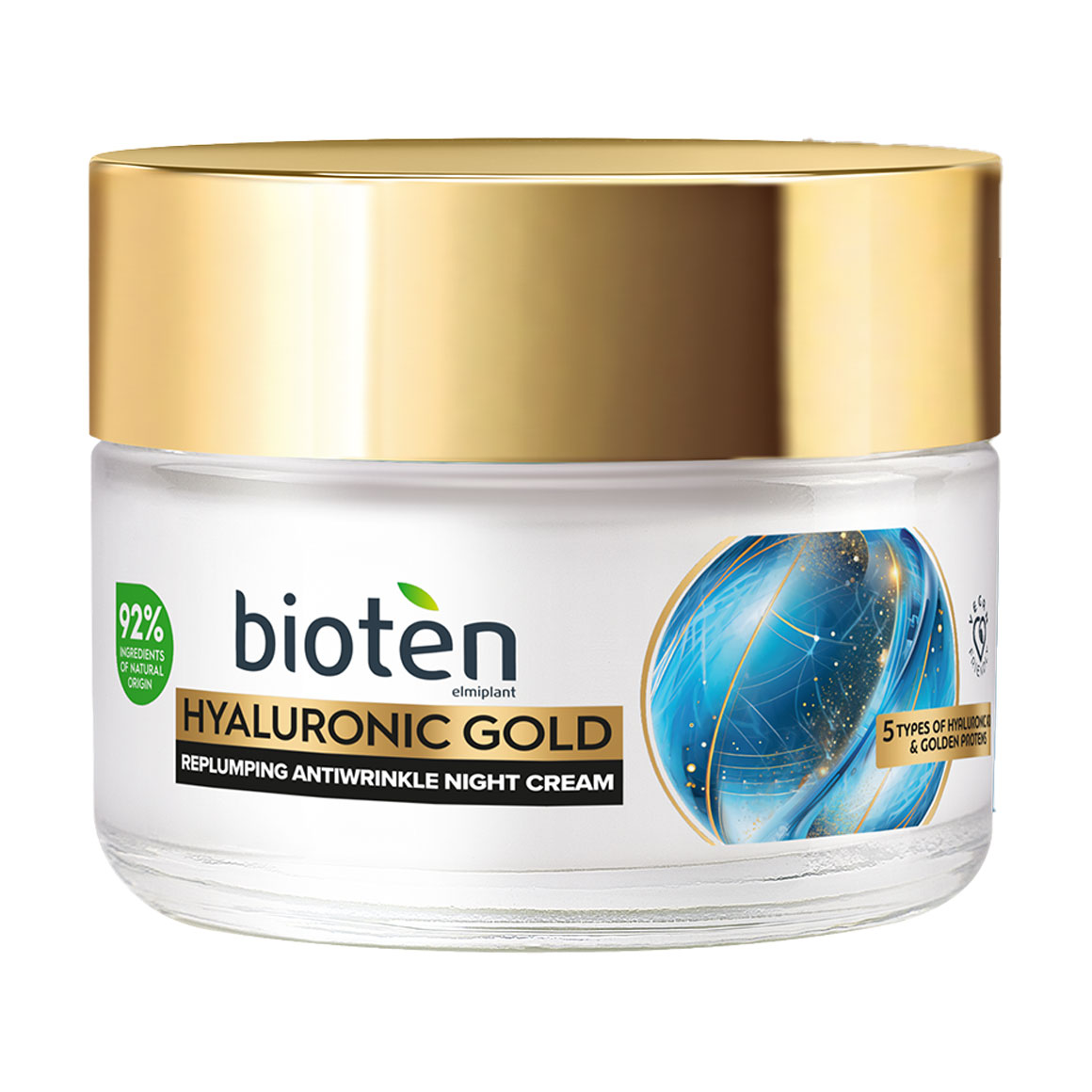 Нічний крем для обличчя Bioten Hyaluronic Gold Replumping Antiwrinkle Night Cream проти зморшок, 50 мл