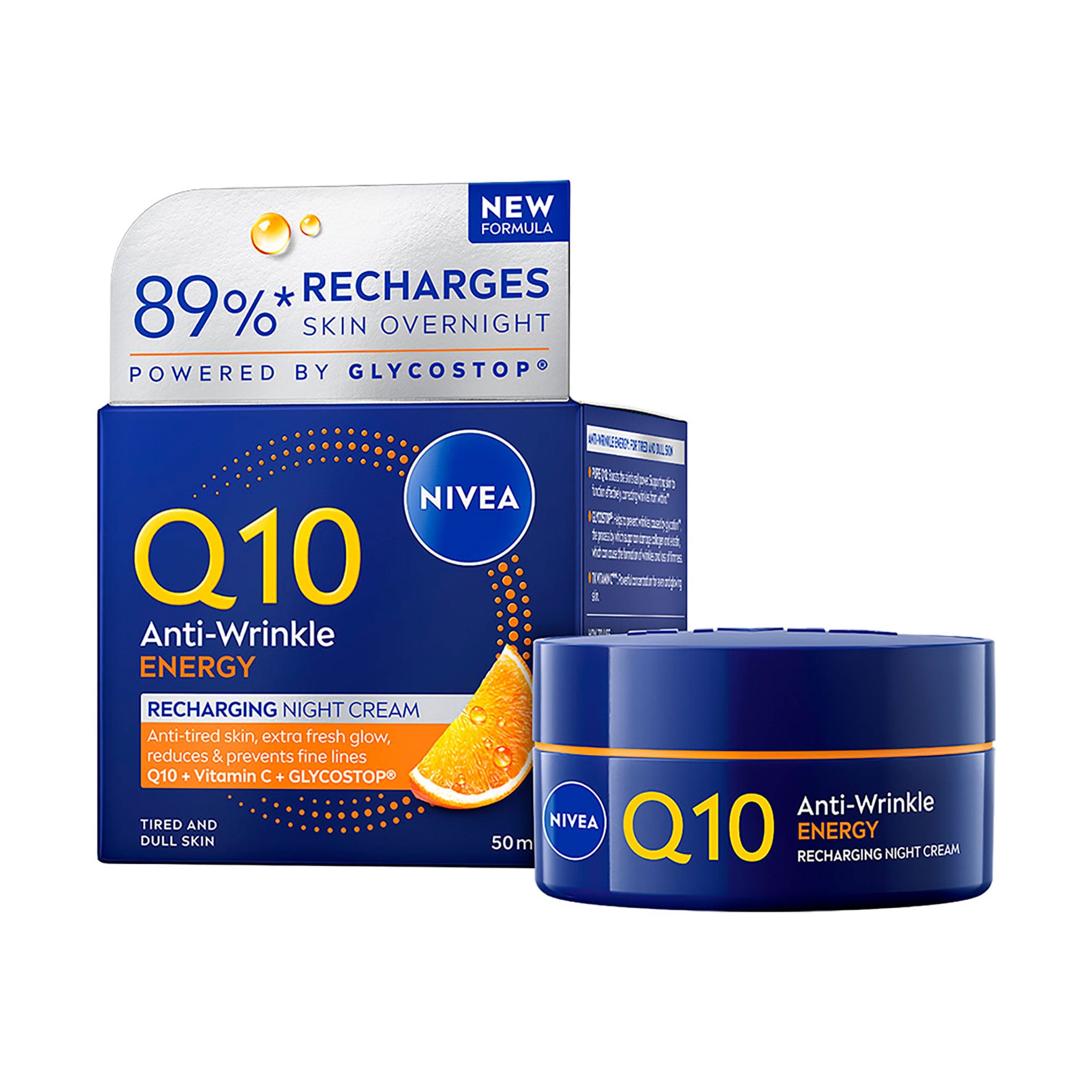 Нічний крем для обличчя NIVEA Q10 Energy Відновлення сяйва, проти зморщок, 50 мл