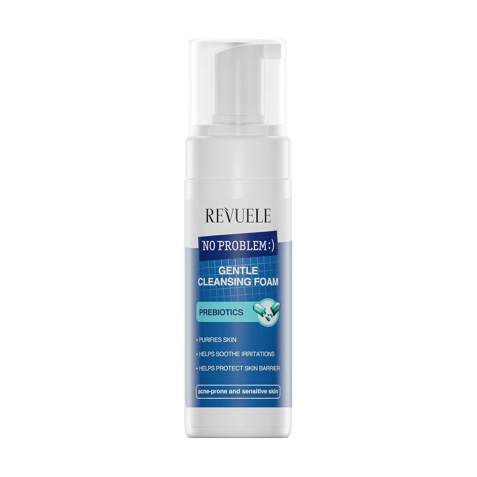 Ніжна пінка для вмивання Revuele No Problem Gentle Cleansing Foam для схильної до акне та чутливої шкіри, з пробіотиками, 150 мл