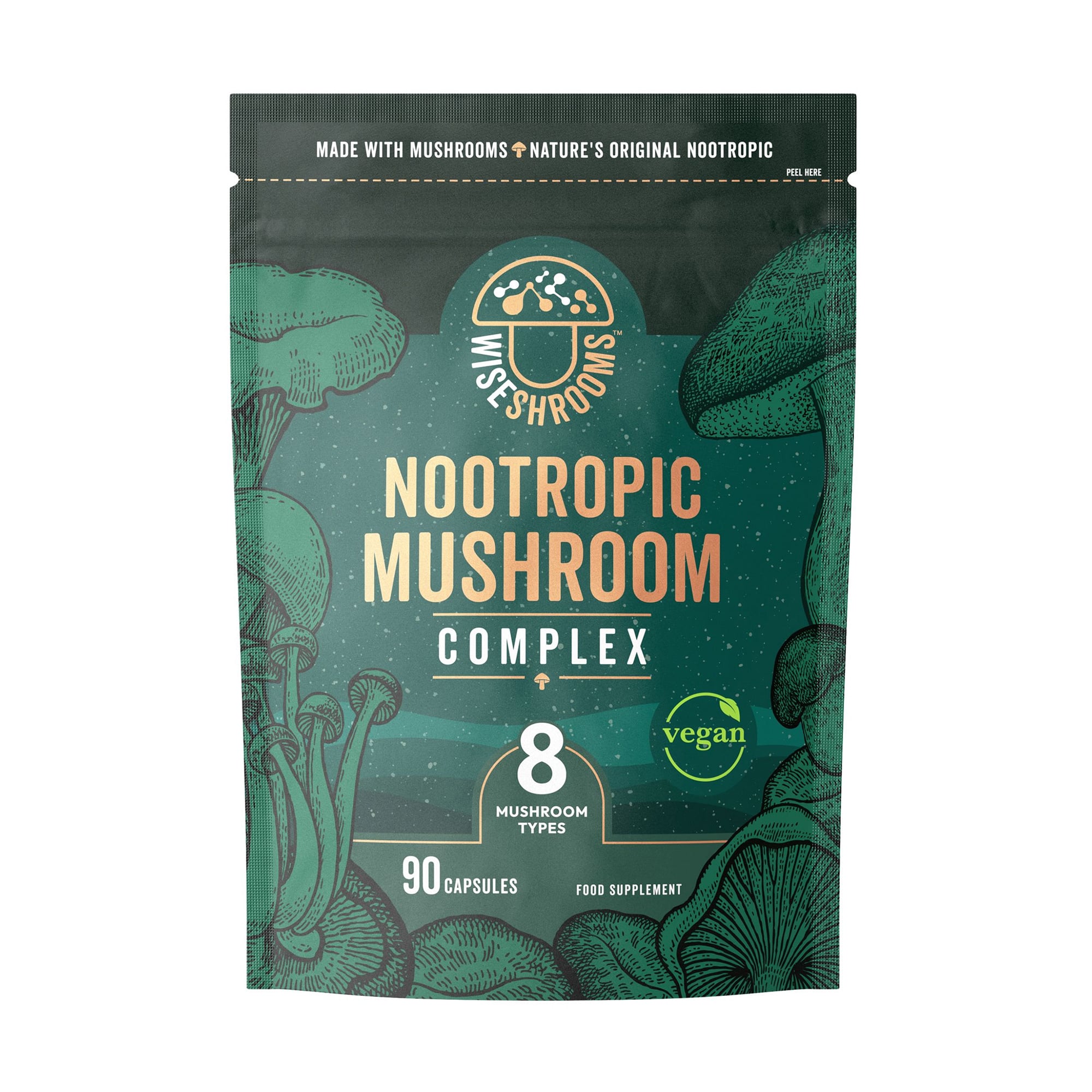 Ноотропні гриби Wiseshrooms Nootropic Mushroom Complex, 90 таблеток