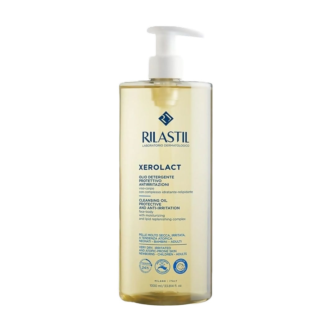 Очищувальна олія для обличчя та тіла Rilastil Xerolact Cleansing Oil для дуже сухої, схильної до подразнень та атопії шкіри, 1 л