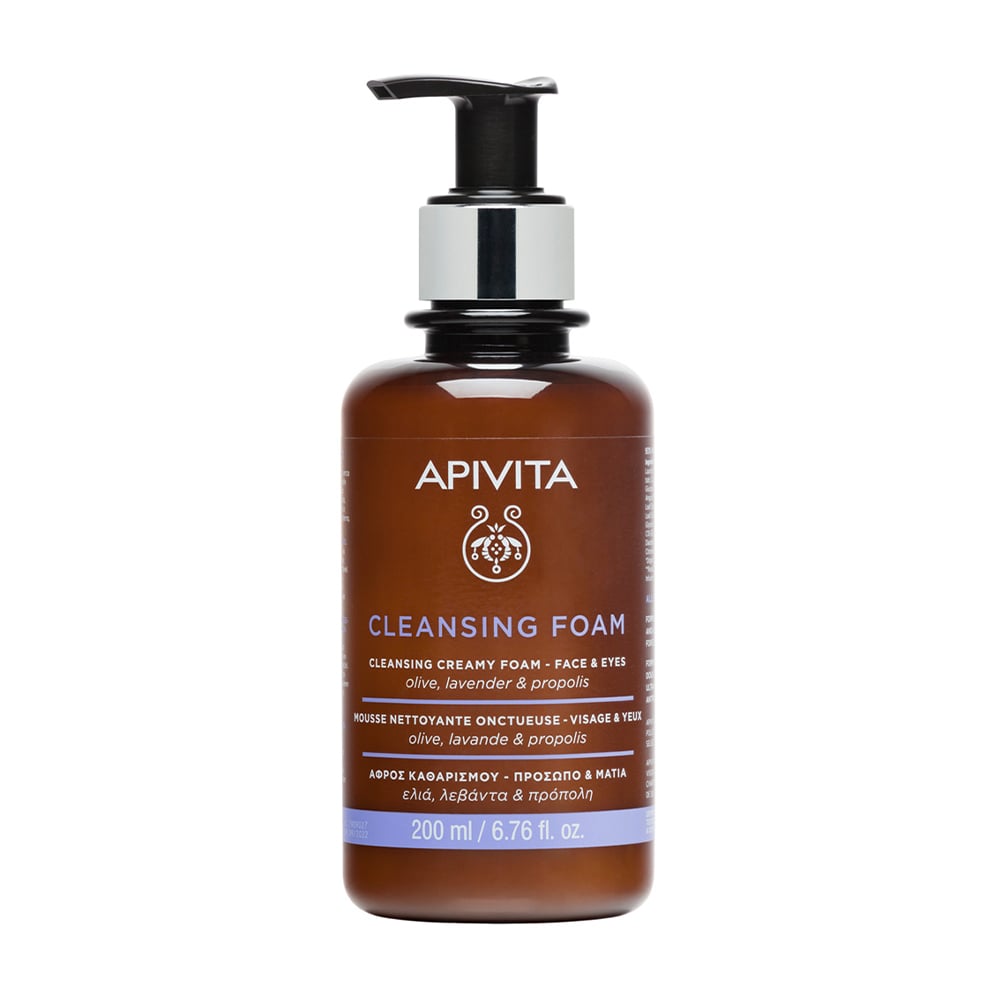 Очищувальна пінка для обличчя та очей Apivita Face &amp; Eye Olive Lavender &amp; Propolis Cleansing Foam з оливою, лавандою та прополісом, 200 мл
