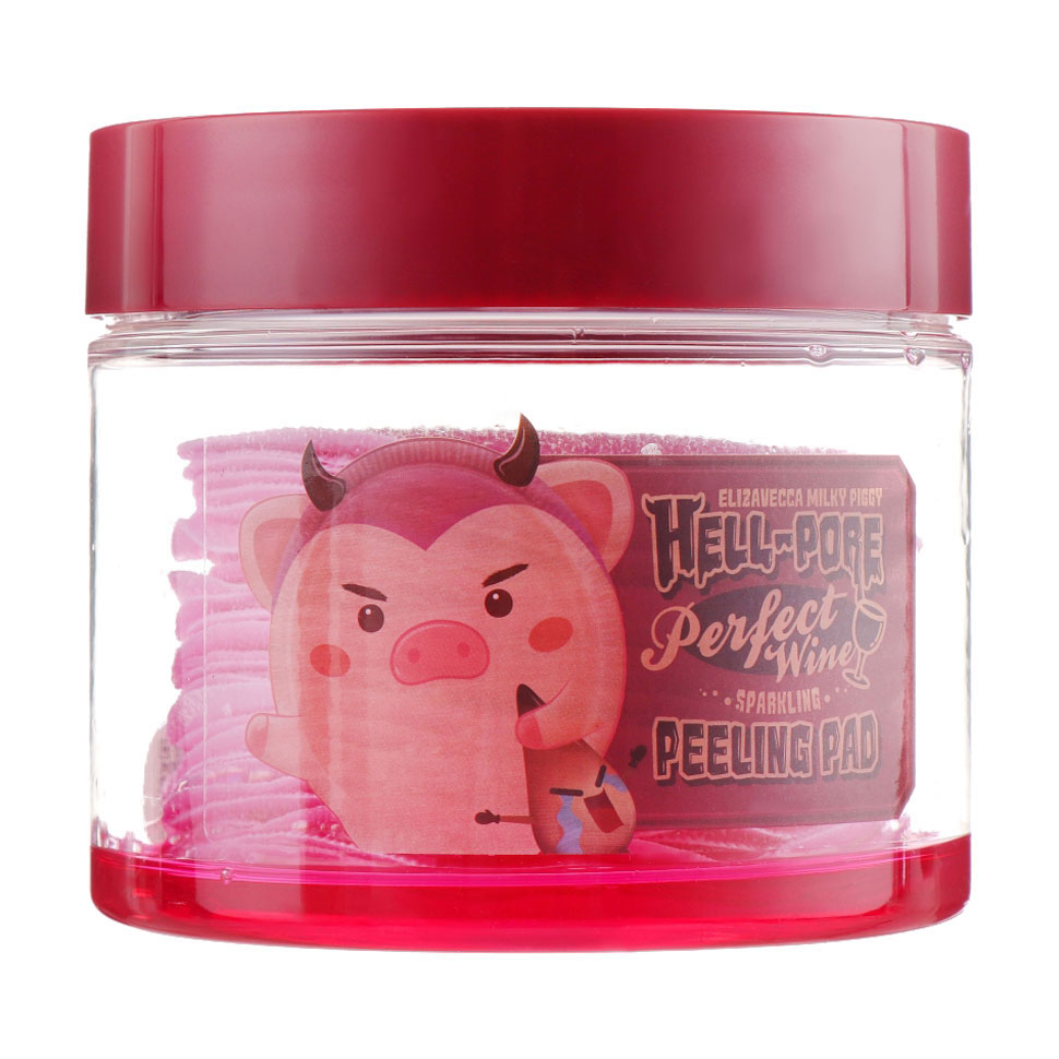 Очищувальні пілінг-пади Elizavecca Milky Piggy Hell-Pore Perfect Wine Sparkling Peeling Pad на основі червоного вина, 30 шт
