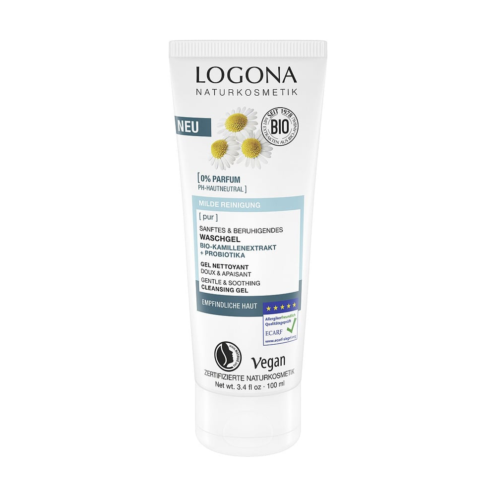 Очищувальний біо-гель для вмивання Logona Pur Gentle &amp; Soothing Cleansing Gel для чутливої шкіри, з ромашкою та пробіотиками, 100 мл
