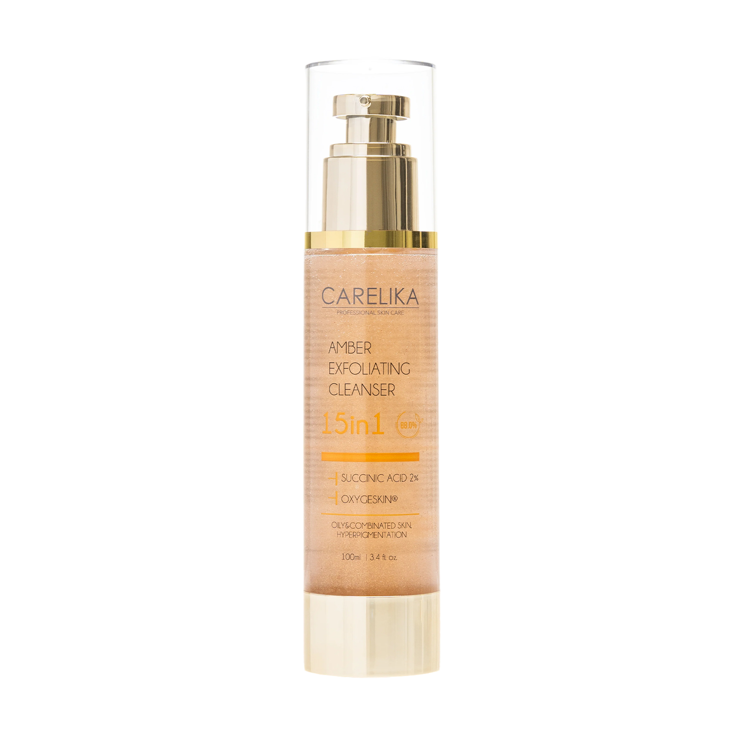 Очищувальний гель для обличчя 15в1 Carelika Amber Exfoliating Cleanser з бурштиновою кислотою, 100 мл