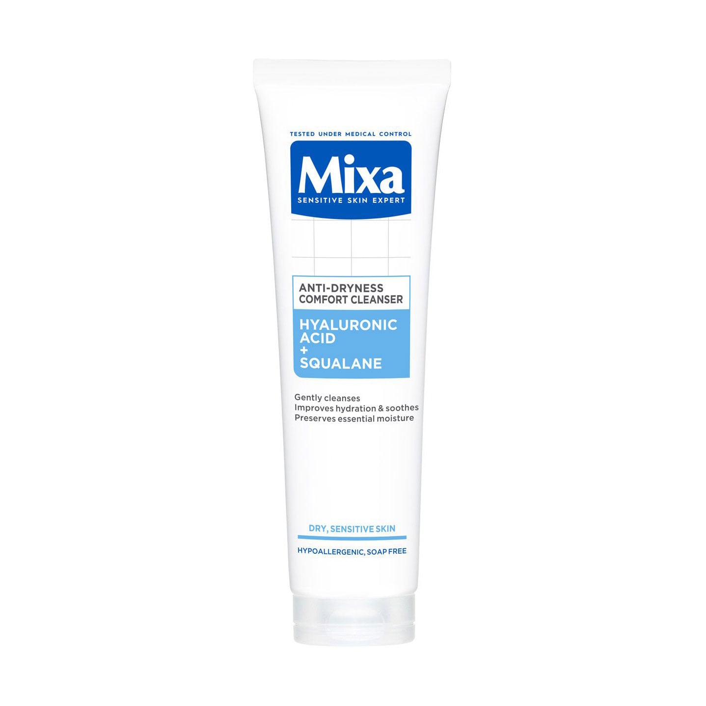 Очищувальний гель для вмивання Mixa Anti-Dryness Comfort Cleanser для сухої та чутливої шкіри, з гіалуроновою кислотою та скваланом, 150 мл