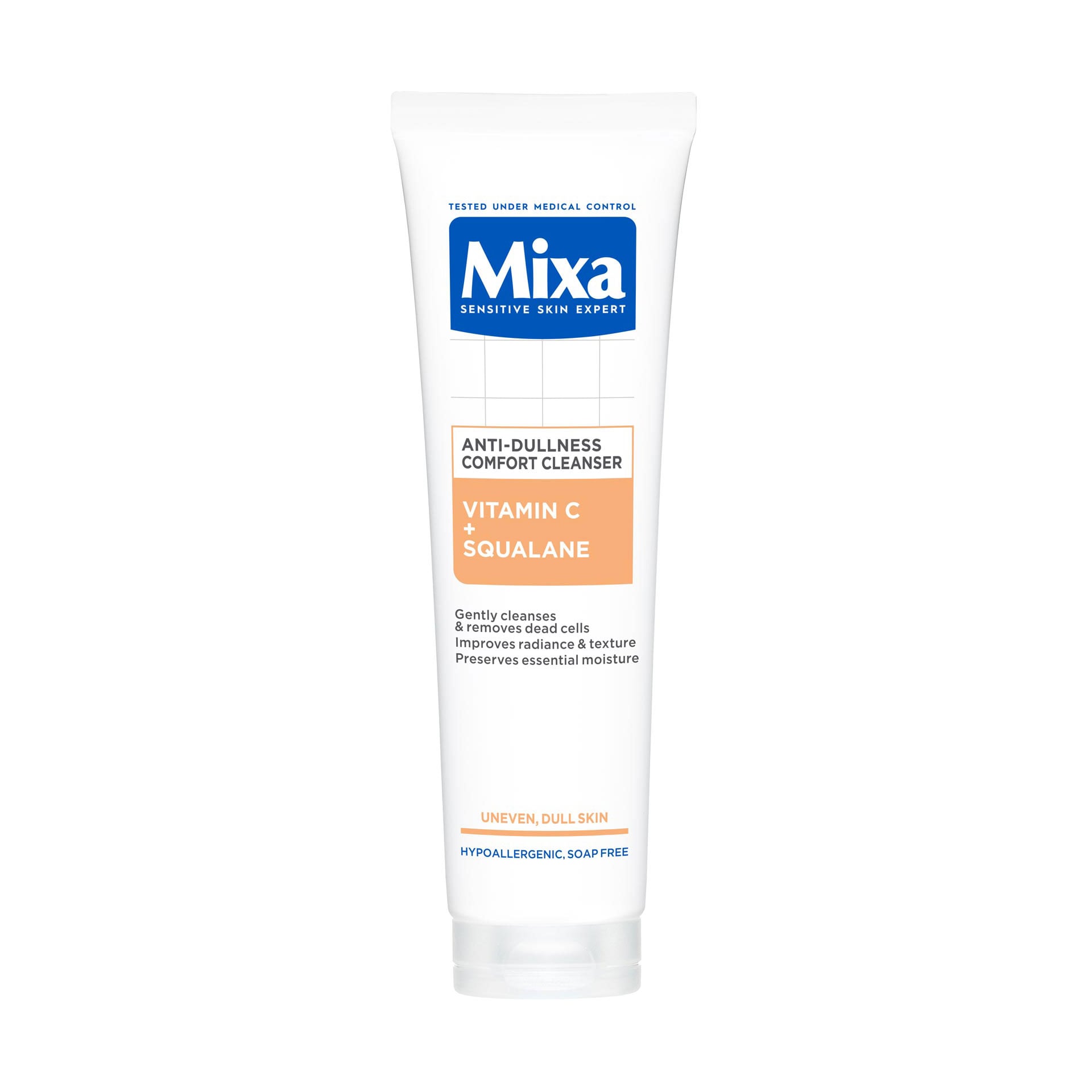 Очищувальний гель Mixa Anti-Dullness Comfort Cleanser проти тьмяності шкіри обличчя, з вітаміном С та скваланом, 150 мл